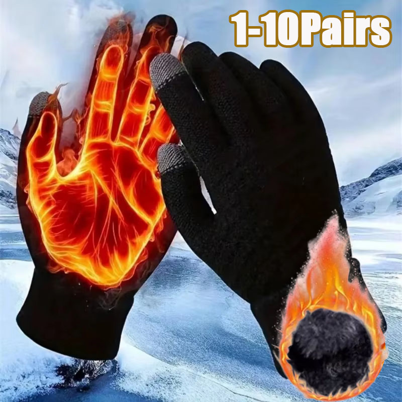 Winter Cycling Commute - 1-10Pairs Thick Knit Touchscreen Gloves Thermal
