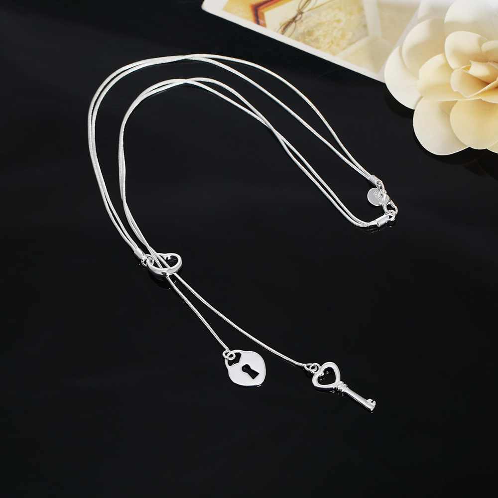 Chain Lock Combination - fine 925 Sterling Silver romantic Heart